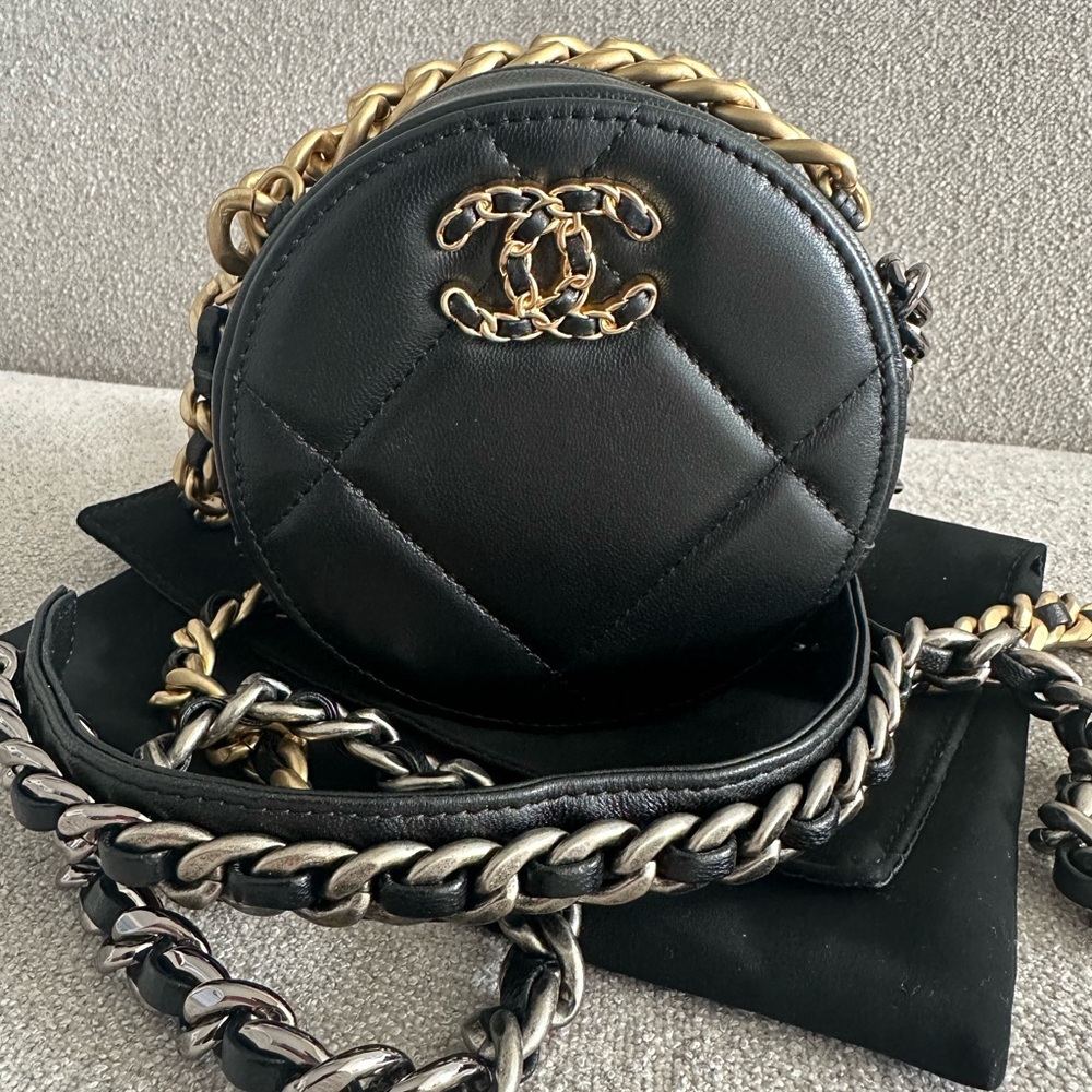Round Black Quilted Leather Lambskin Bag